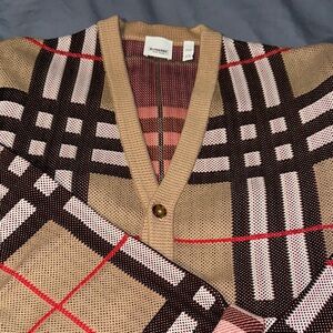 Burberry Tan and Black Plaid Cardigan